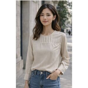 Everlane Silk Blouse Cream Long Sleeve Minimalist Petite Size 00 Neutral Top